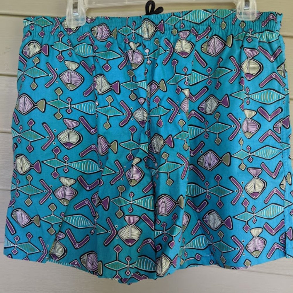 Mens Swim Shorts Trunks Fish Print LG